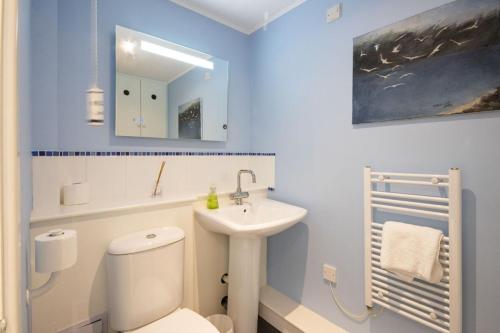 a bathroom with a white toilet and a sink at Isis Lakes 40 - Casa Angela in South Cerney