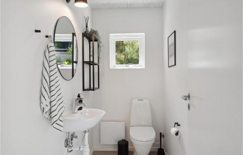 y baño con lavabo, aseo y espejo. en Nice Home In Ebeltoft With Kitchen en Ebeltoft