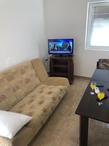 a living room with a couch and a flat screen tv at Ninkovic Apartman Free Parking in Kaluđerica