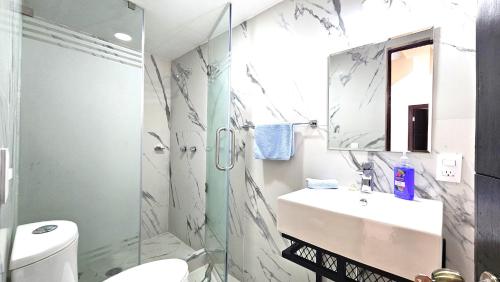 ein Badezimmer mit einem Waschbecken, einem WC und einem Spiegel in der Unterkunft Casa Mexicapan Centro Zacatecas in Zacatecas
