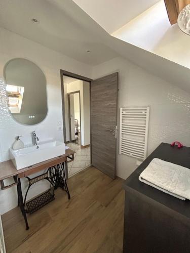 a bathroom with a sink and a mirror at Le Cosy Home Annecy in La Balme-de-Sillingy
