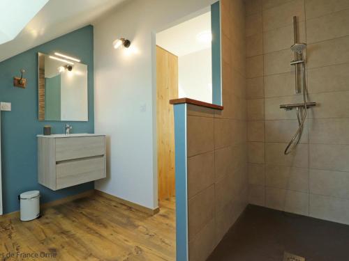 a bathroom with a sink and a shower at Maison confort avec Spa privatif et jardin proche de l'étang - FR-1-497-188 in Athis
