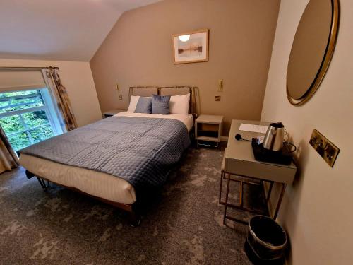 Castle Irvine Estate في Irvinestown: غرفة نوم صغيرة مع سرير ومرآة