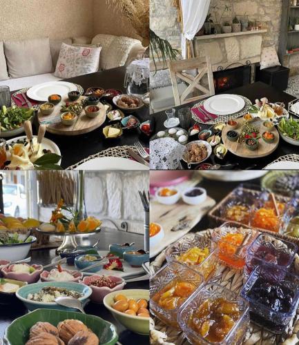 un collage di diverse immagini di cibo su un tavolo di Urla casa zen a Urla