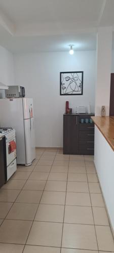 a kitchen with a refrigerator and a counter top at Sol y Malbec Departamentos ll in Guaymallen