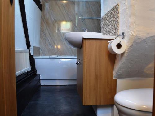 a small bathroom with a sink and a toilet at Scot Beck Cottage in Troutbeck