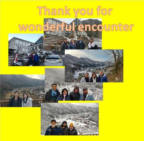 a collage of photos of people with words thank you for a wonderful encounter at Only for one group Cheaper for 6th & 7th guest 市街地中心部 一棟貸しの宿 in Takayama