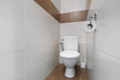 a bathroom with a white toilet in a room at Hotel Červenohorské sedlo in Loučná nad Desnou