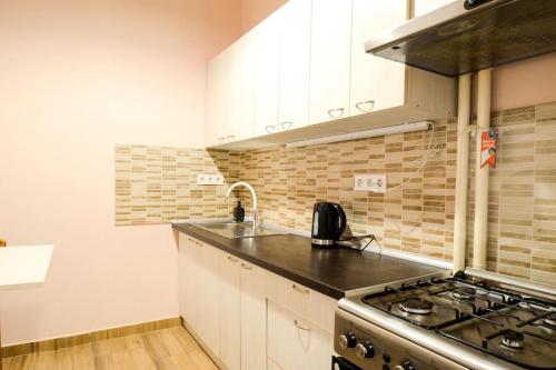 a kitchen with a stove and a sink at CUTE ROMANCE 1BR CENTRAL BP in Budapest