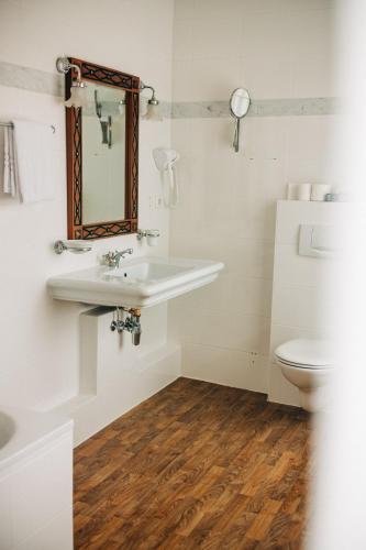 a bathroom with a sink and a toilet at Schloss Neckarbischofsheim in Neckarbischofsheim