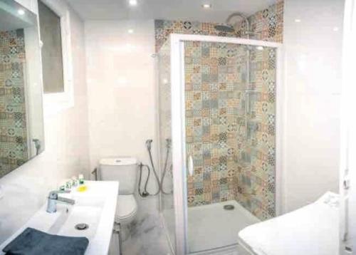 une salle de bain avec une douche, des toilettes et un lavabo dans l'établissement Charmant 3 pièces en plein centre-ville, à Nice