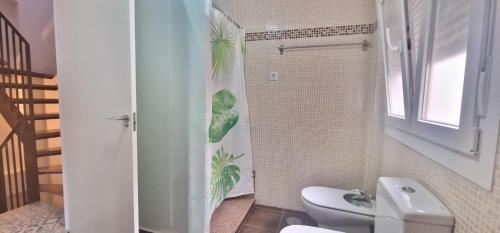 a bathroom with a shower with a toilet and a sink at La casa de San fernando Mezquita in Córdoba