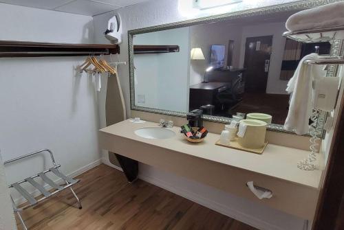 a bathroom with a sink and a mirror at Ramada by Wyndham Mountain Home in Mountain Home