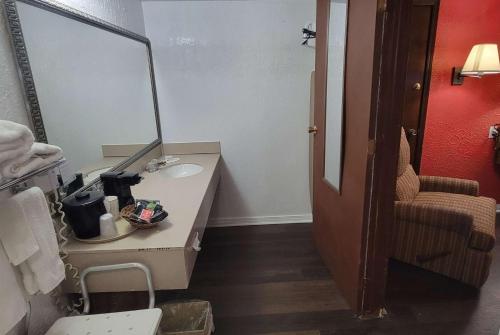 a bathroom with a sink and a mirror at Ramada by Wyndham Mountain Home in Mountain Home