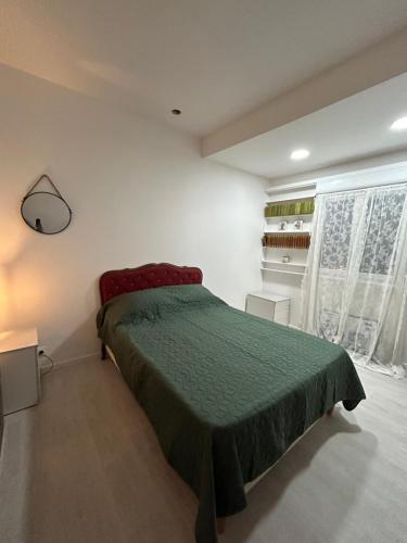 ノワジー・ル・セックにあるDuplex Azulのベッドルーム1室(ベッド1台、緑の毛布付)