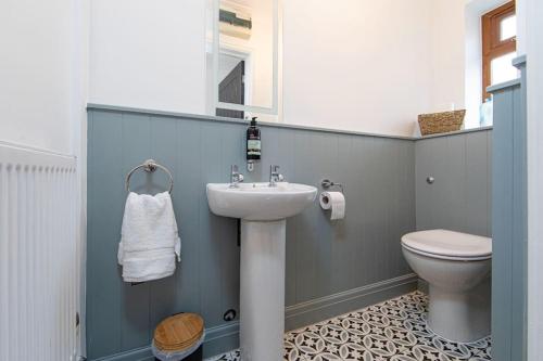 a bathroom with a sink and a toilet at Parf’s Place, Troedyrhiw near Bike Park Wales in Troed-y-rhiw