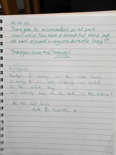 a piece of paper with handwriting on it at The Hurst Coach House in Stafford