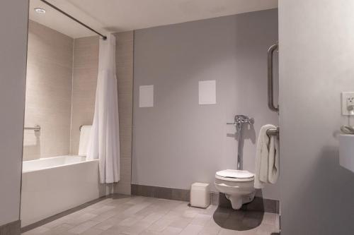 a bathroom with a toilet and a tub and a sink at The Starling Atlanta Midtown, Curio Collection by Hilton in Atlanta