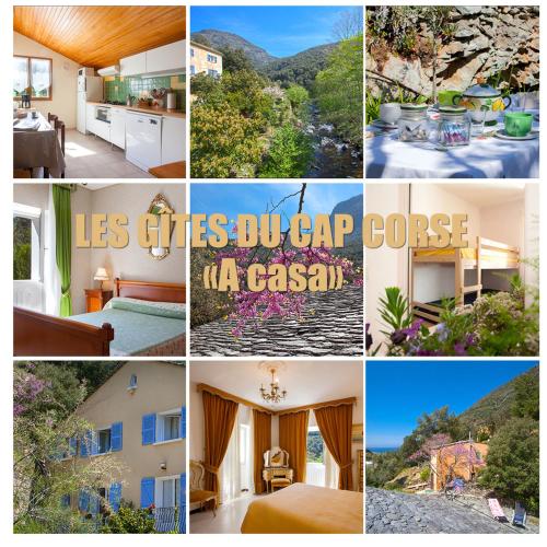 un collage de photos avec des maisons et des montagnes dans l'établissement Les Gîtes du Cap Corse, à Nonza
