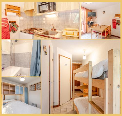 een collage van drie foto's van een kamer bij Appartement T2 Téléphérique de NYON Morzine in Morzine