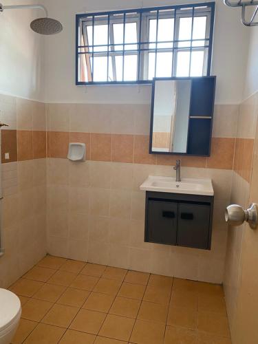 a bathroom with a sink and a toilet at Comfy Sutera Seberang Jaya in Kampong Belah Dua