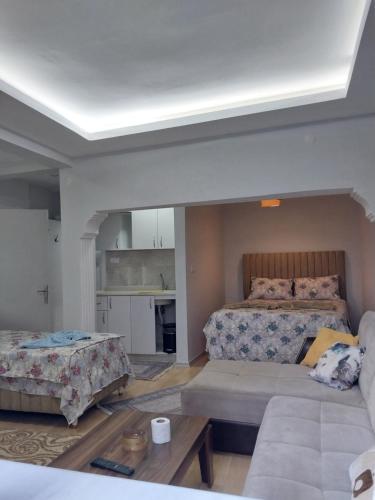sala de estar con 2 camas y sofá en Artemis Apart&Otel, en Bursa