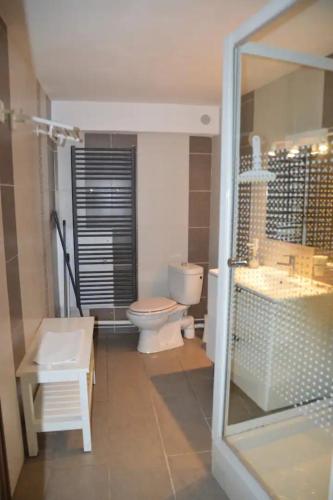 une salle de bain avec toilettes et lavabo dans l'établissement Le Jardin de Sasha, à Équemauville