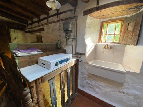 a bathroom with a sink and a tub and a sink at El Invernal de Vallobera in Pujayo