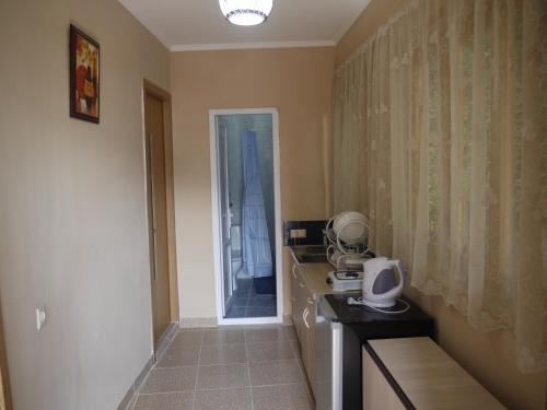 a room with a kitchen with a sink and a mirror at Family Hotel Mountain Scream in Tbilisi City