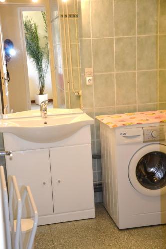 a bathroom with a washing machine and a sink at Résidence Torremagne 8 in Font-Romeu-Odeillo-Via