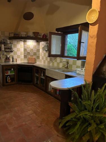 a kitchen with a sink and a table in it at Ven-Al-Azahar in Enguera