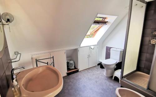 une salle de bain avec un lavabo et des toilettes dans l'établissement Belle demeure Perros Plage à Pieds - Ty Dour Glaz, à Perros-Guirec