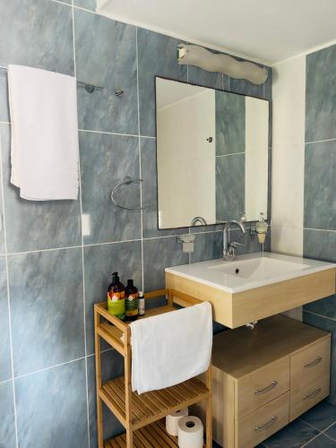 a bathroom with a sink and a mirror at Blueberry Apartments in Parga