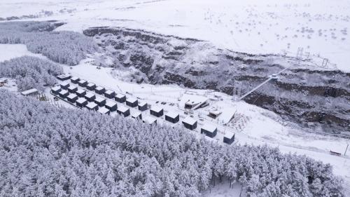 an aerial view of a ski resort in the snow at Kass Diamond Resort in Tsalka