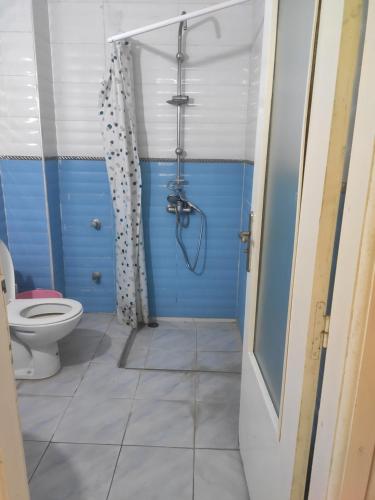a bathroom with a shower and a toilet at Family House in Kenitra