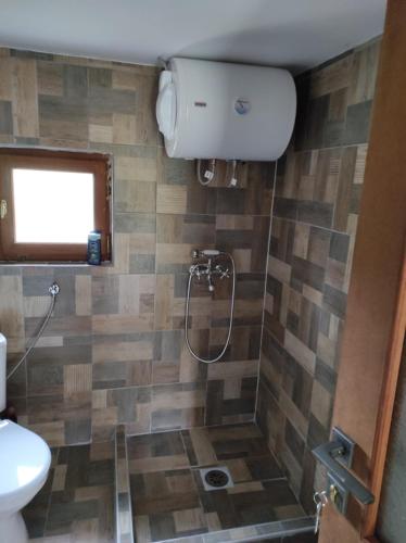 a bathroom with a shower with a toilet and a sink at Oaza Mister D 