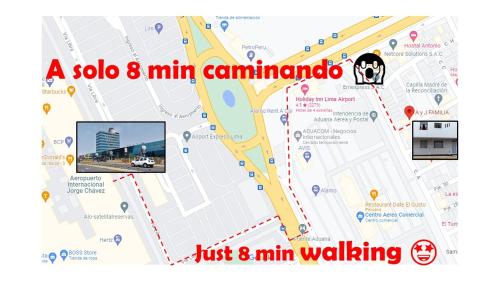 un mapa de un solo min minchinota caminando en Female Accommodation Experience in front of Lima Airport, en Lima
