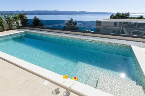 a swimming pool with two toy ducks in the water at Villa Ivan in Omiš