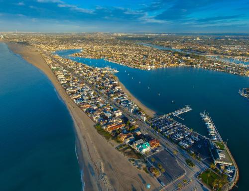 an aerial view of a beach and a harbor at Peninsula Hideaway Apartment • Alamitos Bay in Long Beach