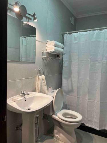 a bathroom with a toilet and a sink and a shower at Relax 6 in Paysandú