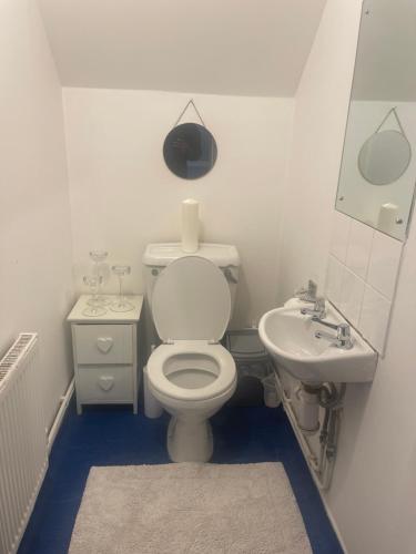 a white bathroom with a toilet and a sink at Southend Lane Suites in Forest Hill