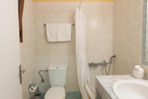 a bathroom with a toilet and a sink at Villa Persephone by PosarelliVillas in Plaka