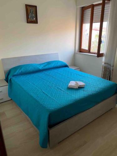 een slaapkamer met een blauw bed en een blauwe deken bij NF appartamenti in SantʼEufemia Lamezia