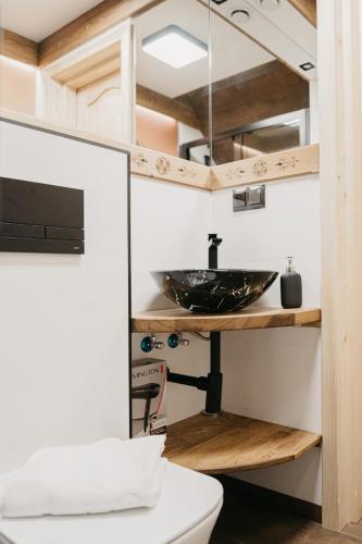 a bathroom with a sink and a toilet at Apartamenty Górajski Spa in Kościelisko