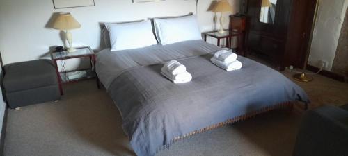 a bedroom with a large bed with two towels on it at The Old Court House Guest House in Ross on Wye