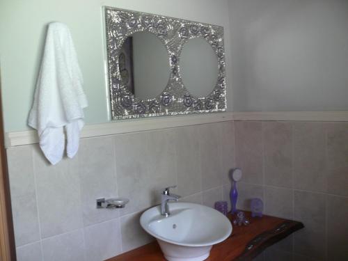 een badkamer met een wastafel en een spiegel bij THE ORCHID GUESTHOUSE 