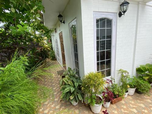 eine Veranda mit Topfpflanzen an der Seite eines Hauses in der Unterkunft Hibiscus Home Stay & Boutique in Port Blair