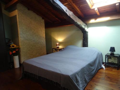 a bedroom with a large bed in a room at Gîte Gers La Métairie in Cézan