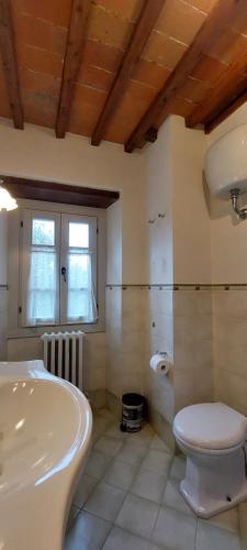 a bathroom with a white sink and a toilet at Agriturismo Villa Le Vigne in Montevarchi