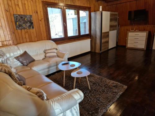 sala de estar con sofá y 2 mesas en Bunloc House en Braşov
